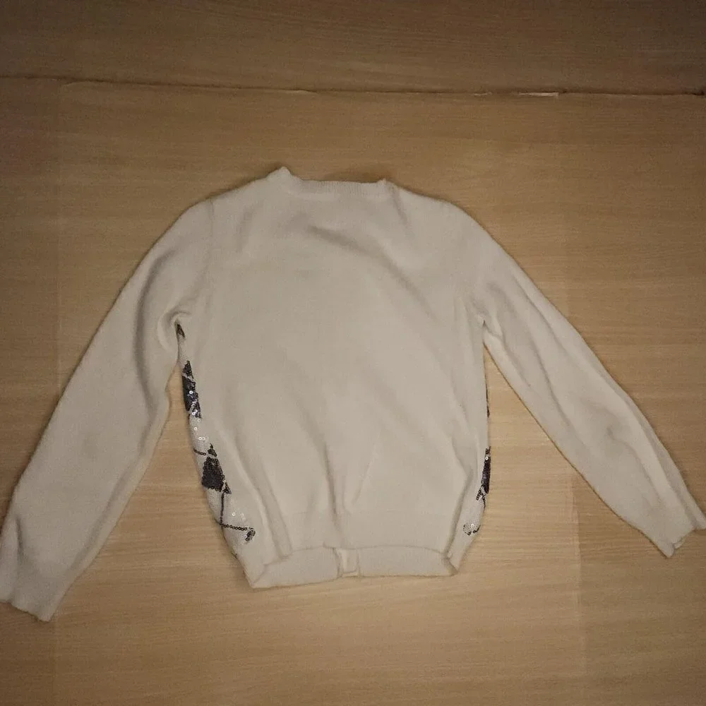 The Children's Place White Black Arguile Sequin Cardigan Sweater 5-6